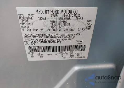 2008 Ford Edge Limited из США, поврежденный, VIN 2FMDK49C58BA08410